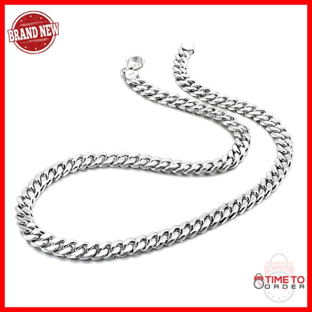 Sterling Silver Miami Cuban Link Chain Necklace 8MM 22" Men's Fine Jewelry